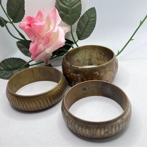 Set of Three Bronze Bangles Made in India Vintage Patina